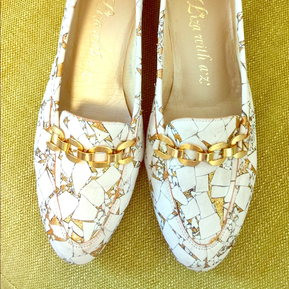 White and Gold Ballet Flats